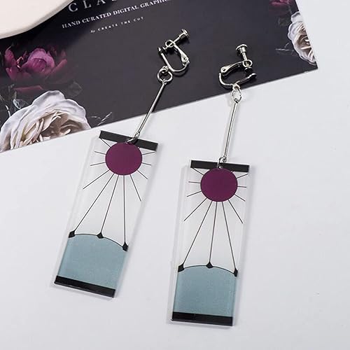 Tanjiro Earrings,Hanafuda Sun Earrings Clip on Anime Earrings