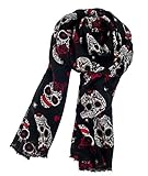 Roswear Women's Pure Wool Sugar Skull Print Super Soft Long Scarf Shawl