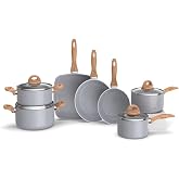 Jogo de Panelas Brinox 7 Pecas Wooden Cinza - Conjunto de Panelas