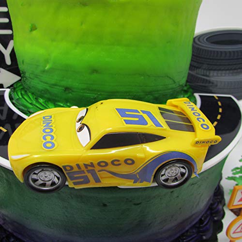 Cars 3 Birthday Cake Topper Set Featuring Lightning McQueen and Cruz Ramirez Figures with Decorative Themed Accessories