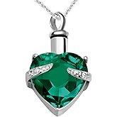 JMQJewelry Urn Heart Birthstone Crystal Cremation Urn Necklace Memorial Ashes Keepsake Women Men Girl Pendant Family Friend Grandma