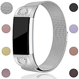 Maledan for Fitbit Charge 2 Bands, Stainless Steel Milanese Loop Metal Replacement Accessories Bracelet Strap with Magnet Lock for Fitbit Charge 2 HR, Silver, Small