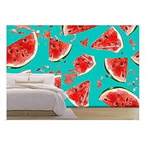 Juicy Watermelon. Watercolor Seamless Pattern. - Removable Wall Mural | Self-Adhesive Large Wallpaper - 66x96 inches