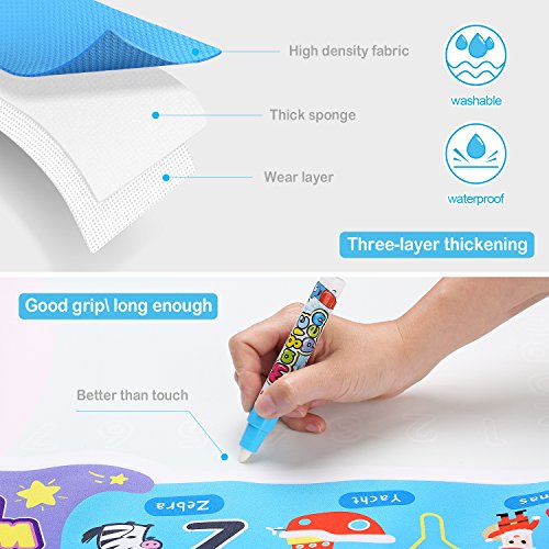 Markbetter Aqua Doodle Mat Reusable Water-Reveal Activity Mat Extra Large Size Multi-Color Water Coloring Pad 38.4''X29.5'' Aqua Drawing Toy Kits with Bonus Painting Tools for Kids to Enjoy Together