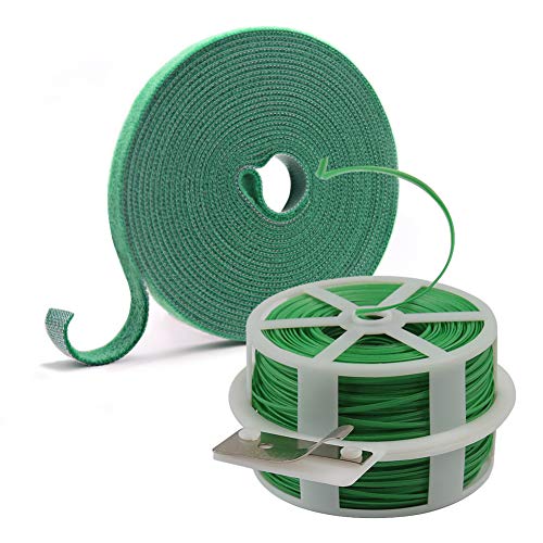 Shintop Garden Vines Ties，Plant Twist Tie with Cutter and Reusable Hook and Loop Fastening Tapes for Gardening, Home, Office (Green)