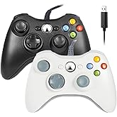 Reiso Xbox 360 Controller, 7.2 ft USB Wired PC Controller Compatible with Microsoft Xbox 360 & Slim 360 PC Windows (Black and White)