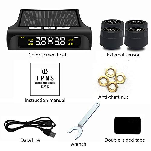 Umiwe Car Tyre Pressure Gauge, Wireless Solar Energy TPMS Tyre Pressure Monitoring System with LCD Display & 4 Sensors - Digital Tyre Pressure Gauge with Real-time Detection Pressure & Temperature