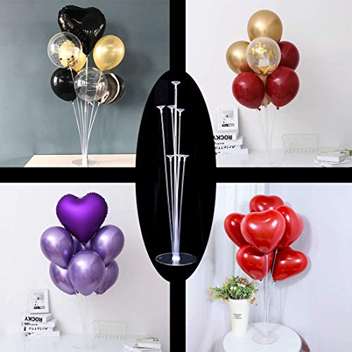 QISF Balloon Column Stand Kit 5 Sets of Clear Table Desktop Balloon Holder + 2 Rolls 100 Dot Removable Adhesive Glue Dot for Baby Shower Birthdays Wedding Parties Holidays and Anniversary Decor