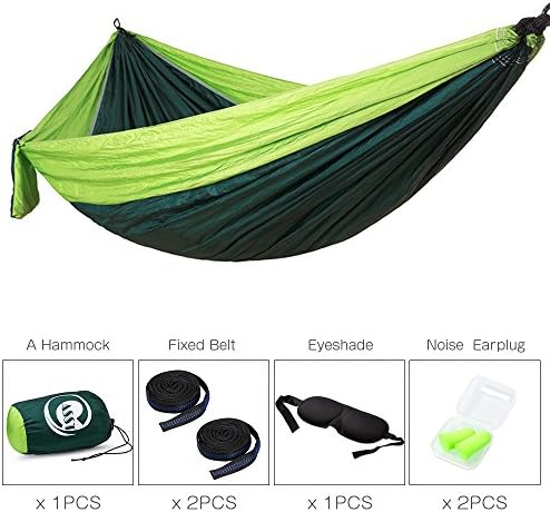 CASST Camping Hammock with Tree Straps, Single &amp; Double Outdoor Hammock, Lightweight Portable Nylon Hammock - Easy Hanging for Backpacking, Camping, Travel, Beach, Yard - 106"(L) x 55"(W) - Green