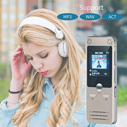 Digital Voice Recorder 8GB Voice Activated Recorder Dictaphone with MP3 Player, 1536Kbps Noise Reduction Audio Microphone for Lectures, USB, Rechargeable, Meetings, Interviews