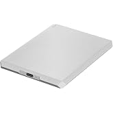 LaCie Mobile Drive, 2 TB , External Hard Drive HDD &ndash; Moon Silver, USB-C USB 3.0, With Rescue Services (STHG2000400)