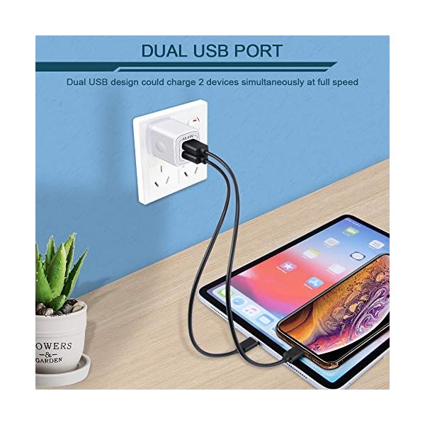 USB Wall Charger, Charger Adapter, AILKIN 2-Pack 2.1A Dual Port Quick Charger Plug Cube for iPhone 14 13 12 11 Pro Max… - Imagen 7