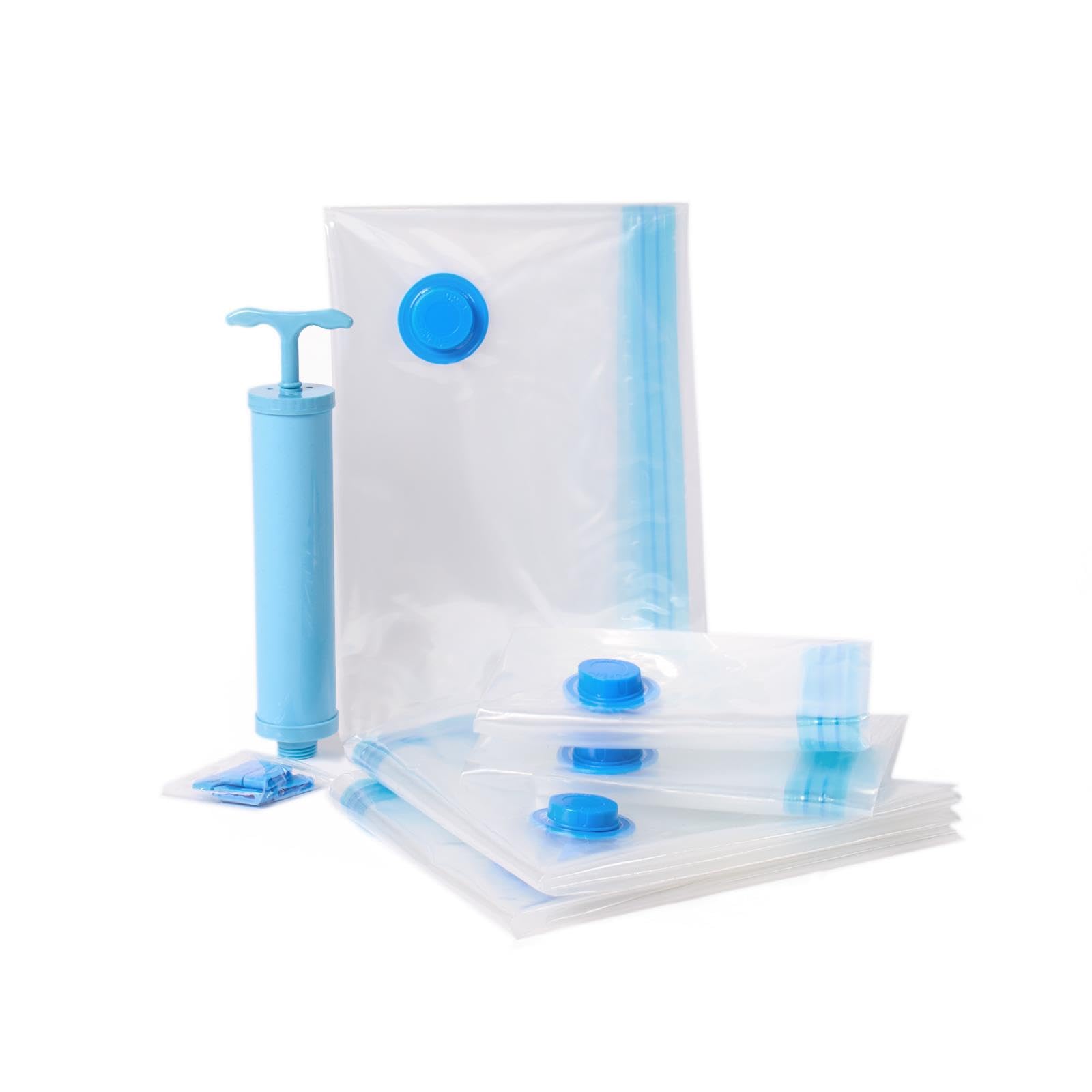 OHS Vacuum Storage Bags, Compression Bags for Travel Vacuum Bags for Clothes Vac Pack Bags Airtight Sealing Clips Hand Pump Included, Clear Reusable Clothes Storage Bag 5 Piece