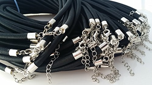Black Silk Necklace Cords w Silver Brass Clasp - Fits Most European Beads- Jewelry Making 5mm, 18 Inch (Black)