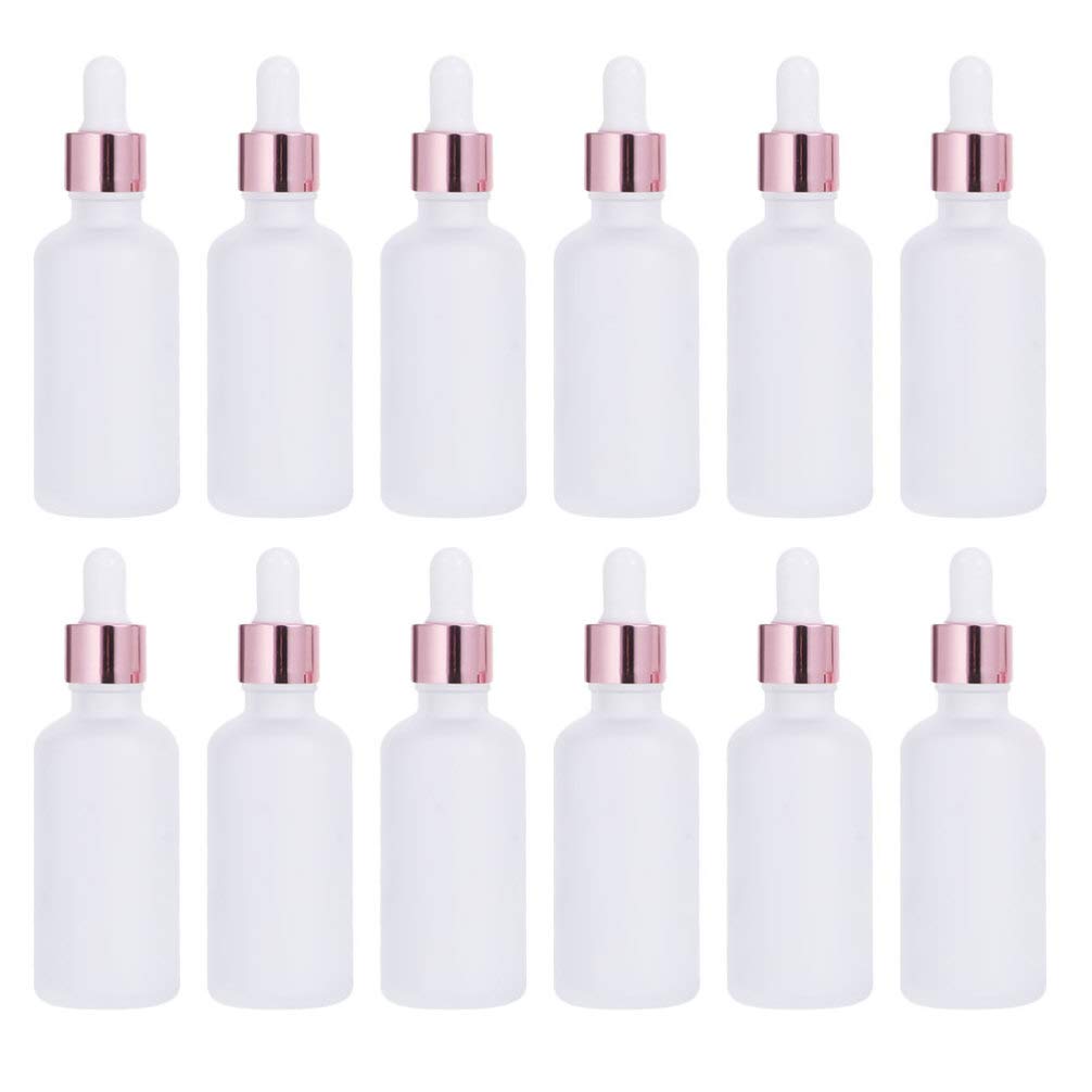Lurrose Dropper Bottles for Essential Oils Glass Frosted Eye Dropper Bottle Perfume Sample Vials Refillable Cosmetic Containers Leak Proof Travel Bottles for Liquids Lotion 50ML 12pcs