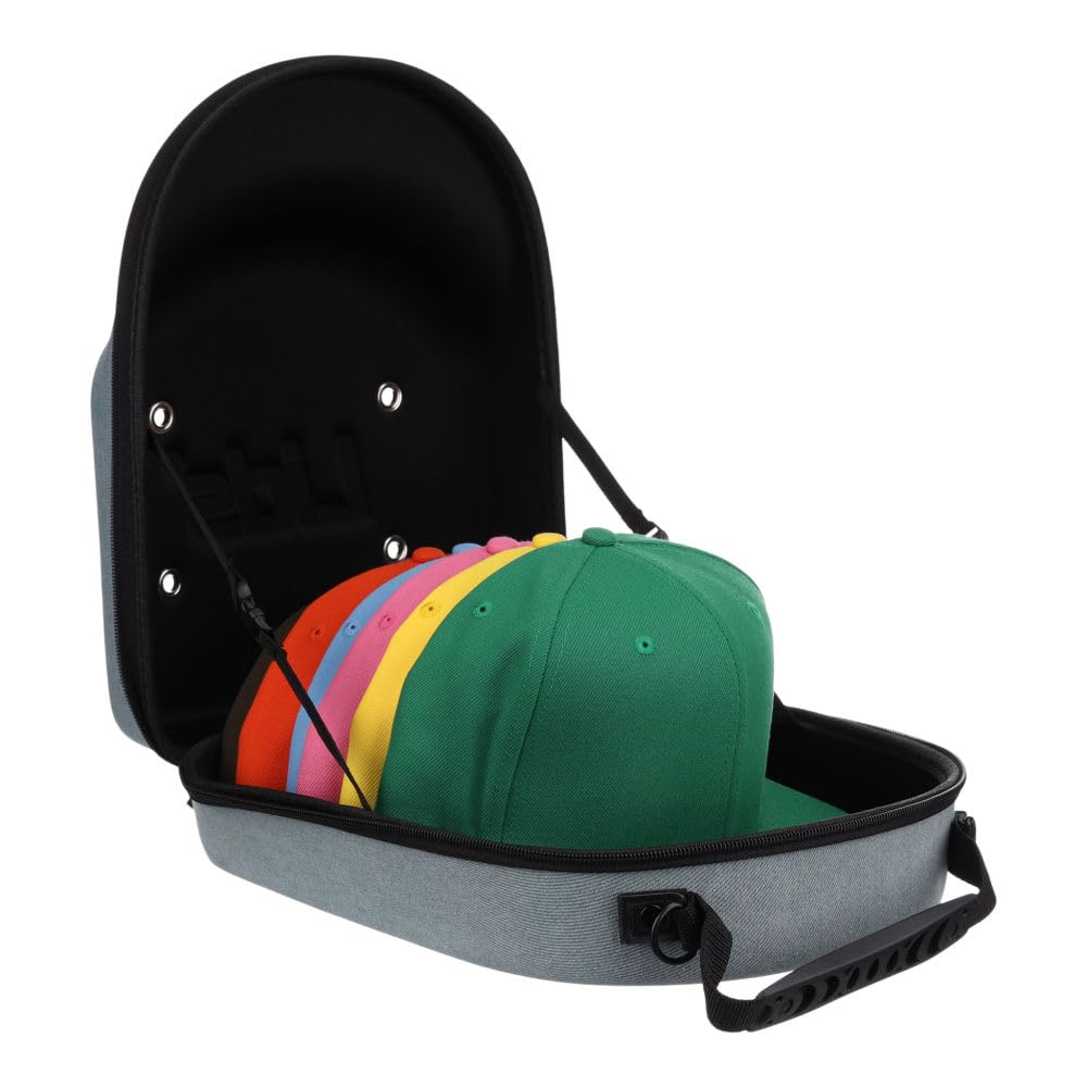 Lids Hat Travel Case – Baseball Cap Carrier for 6 Hats, Durable Denim Exterior with Black Interior, Storage with Handle & Adjustable Shoulder Strap, Hard Hat Organizer for Travel & Closet