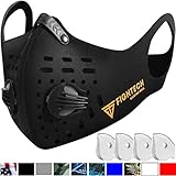 FIGHTECH Dust Mask | Mouth Mask Respirator with 4 Carbon Filters for Pollution Pollen Allergy Woodworking Mowing Running | Washable and Reusable Neoprene Half Face Mask (M/BLK)