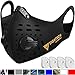 Dust Mask by Fightech | Mouth Mask Respirator with 4 Carbon N99 Filters for Pollution Pollen Allergy Woodworking Mowing Running | Washable and Reusable Neoprene Half Face Mask (Medium, Black)