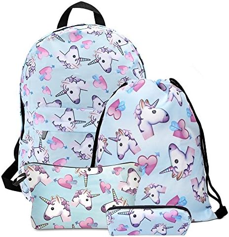 HELLATHUND Outdoor Unicorn Unisex Shoulder Bag Children Bag With Pencil bag and Bags for Kids Drawstring-set