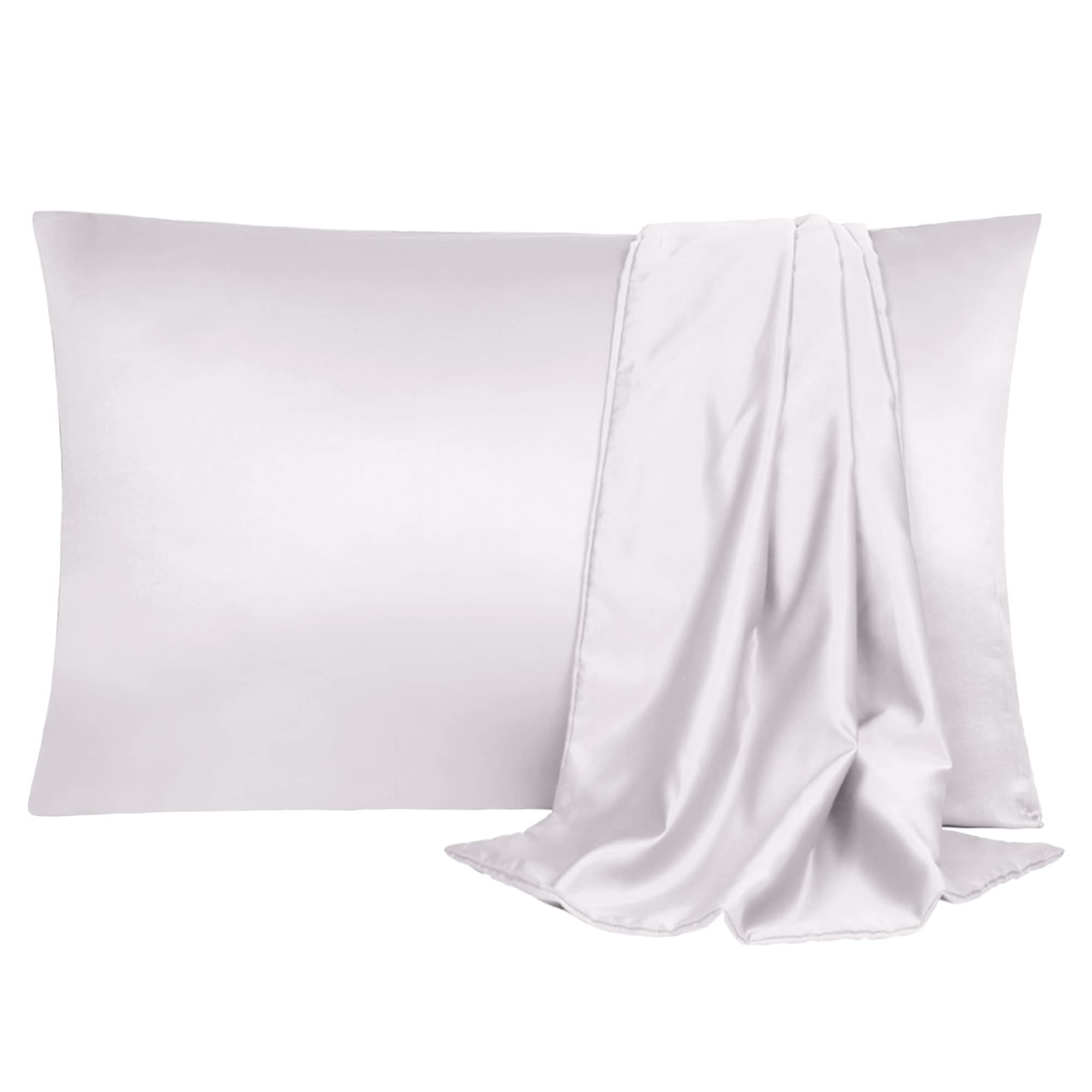 sourcing map Pillowcase Set Silk Satin Pillow Cases for Hair and Skin, Pillow Cases 2 pack with Envelope Closure Lavender Gray 50 x 90cm
