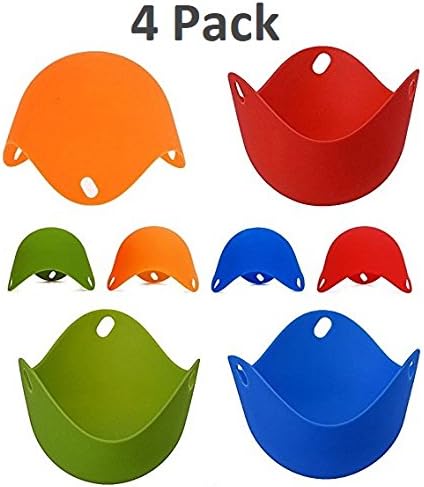 Egg Poacher Set (4 Pack) for Stovetop/Microwave - Silicone Poaching Cups &amp; Pods - Poached Egg Cooking Tools