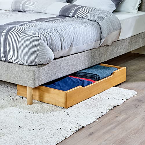 MUSEHOMEINC Solid Wood Under Bed Storage Drawer with 4Wheels for