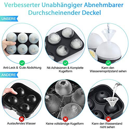 Eiswürfelform Silikon, Vermon Eiswürfelbehälter mit Deckel 6-Fach 2-Set Eiswürfelformen, Quadratische und Eiskugelform… – Bild 3