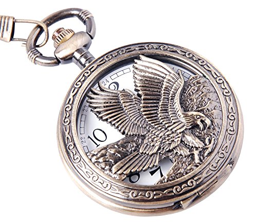 Carrie Hughes Eagle Hunter Steampunk Quartz Pocket Watch with Chain Xmas Gift for Men Woman (Bronze-Eagle) Carrie Hughes Eagle Hunter Steampunk Quartz Pocket Watch with Chain Xmas Gift for Men Woman (Bronze-Eagle)