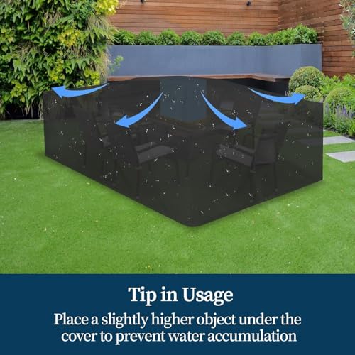 Dsocool 600D Patio Furniture Covers, 100% Waterproof Patio Table Cover, Heavy Duty Oxford Cloth Outdoor Table Cover, with Handles, Vents and Buckles, UV-Resistant (Black, 350×260×90cm)