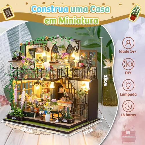 Kit DIY Casa Miniatura Jardim de Madeira Com Luz LED Modelo de Estufa Floral Brinquedo de Montagem Artesanal (Floral Casa Miniatura)
