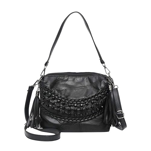 Rivet Leather Solid Messenger Bag Women Vintage Crossbody Shoulder Bags