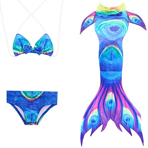 Dunnomart Mermaid Tail Swimming Children Girls Bikini Swim Swimsuit Cosplay Mermaid Tail Optional Monofin