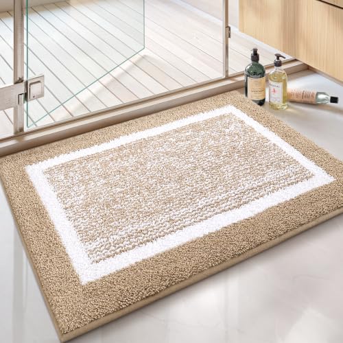 Color&Geometry Simple and Stylish Large Bath Mats for Bathroom Non Slip, 51 x 81 cm Khaki Bathroom Rugs, Absorbent, Soft, Washable, Microfiber Shower Mat