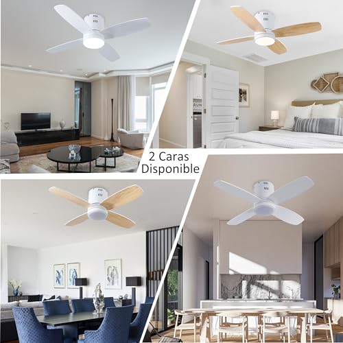 Ohniyou Ventilador de Techo con Luces, 38'' Ventiladores de Techo Pequeños de Montaje Empotrado, Control Remoto y APP, Luz Regulable, 6 Velocidades, Reversible, para Patio Cocina Dormitorio(Blanco)