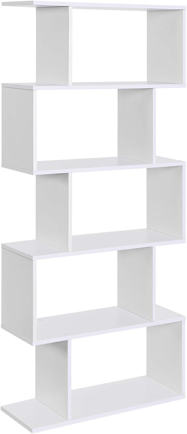 VASAGLE 5-Tier Bookshelf Room Divider White LBC62WT Modern Storage