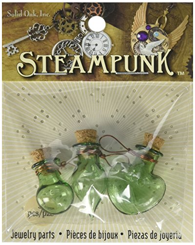 Solid Oak STEAM217 Fancy Green Bottles Steampunk Glass Accents (3 Pack)