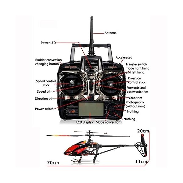 GRTVF RC Hubschrauber eingebauter Gyro, 2,4 GHz Fernbedienung Flying Drone Spielzeug Flugzeugmodell mit LCD-Sender für… – Bild 5