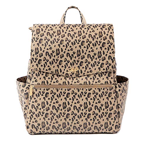 Freshly Picked - Convertible Classic Diaper Bag Backpack - Large Internal Storage 10 Pockets Wipeable Vegan Leather - Leopard Print