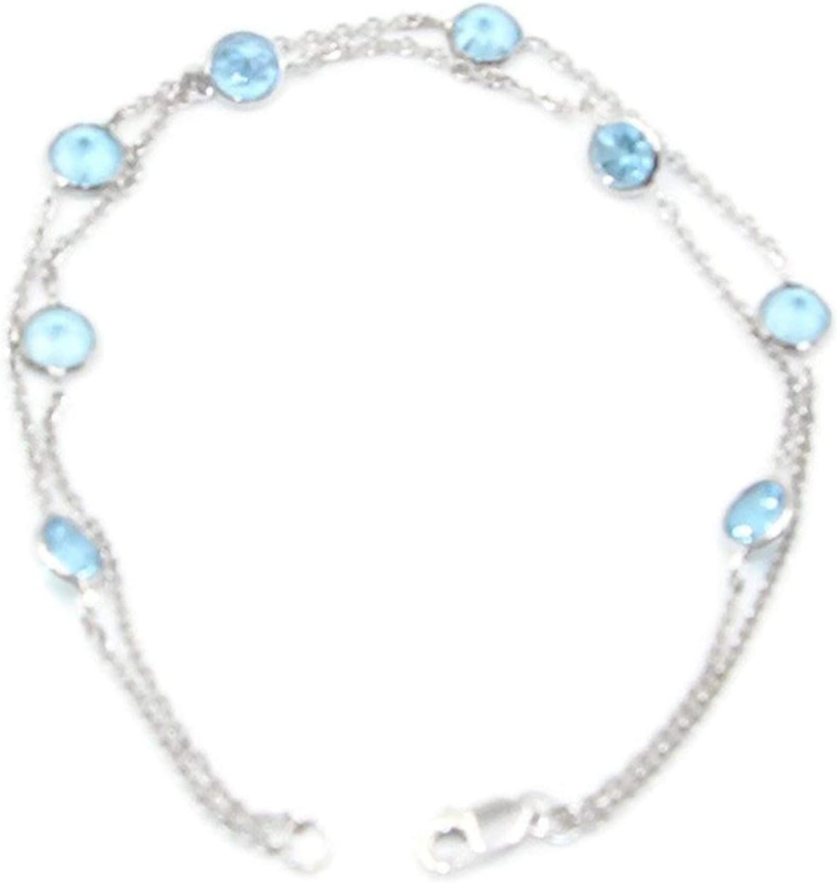 Blue Topaz Double Strand 7" Bracelet,14K White Gold