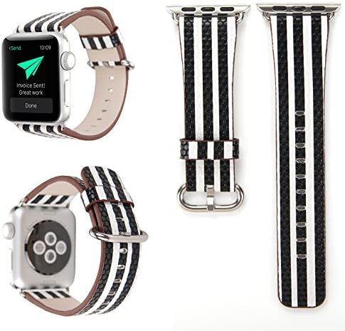 YXIM(TM) 38mm Black White Dot Stripe Printing PU Leather Cool Replacement Band Adjustable Bracelet Strap Band For Apple Watch iWatch Series 1 Series 2 Nike+ Sport Edition (38mm Pattern J)