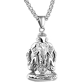 Renning Stainless Steel Hindu Lord Ganesh Ganesha Elephant Necklace, God of Fortune Pendant Good Luck for Men Women