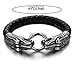 COOLSTEELANDBEYOND Stainless Steel Mens Dragon Bangle Bracelet Genuine Braided Leather Wristband Silver Black Two-tone