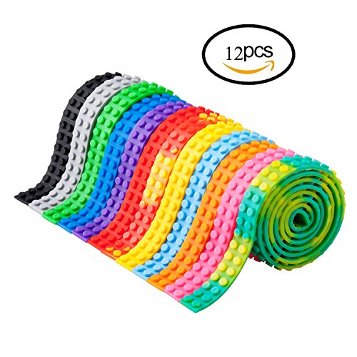 12 Rolls Blocks Tape Compatible Lego, 39Feet/ 12 meter Loops Building Tape Base Plates Strips Reusable Self Adhesive for Lego Mega Bloks Construction Toys for Kid Child, Sticks to Walls