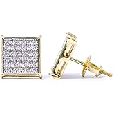 Mens Two Tone Yellow Gold Plated 925 Sterling Silver Hypoallergenic Square Flat Screen 10mm 5A CZ Stone Iced Hip Hop Micro Pave Ice Out Stud Screw Back Post Earrings For Men