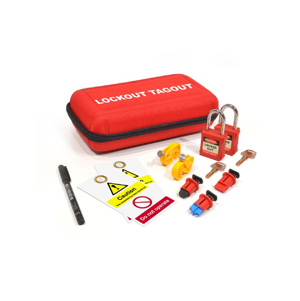 Lockout Tagout Electrical Kit 11 Piece Set Carry Pouch-Padlocks-Tags-Circuit Breakers-Pen