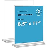 newnewshow 8.5x11 Clear Acrylic Sign Holder, Display Stand, Plastic Card Holder for Business, Office, Retail (2 Pack 8.5x11)