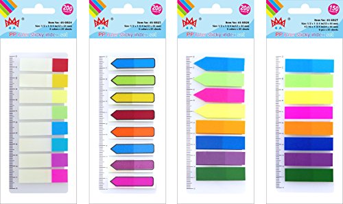 4A Sticky Notes Flags with PP Rule,Neon Color Page Marker Fluorescent Color Index Label,Transparent Tabs Flags Stickers,Text Highlighter Strips Writable Bookmarks,750 Flags Total,4A 60237