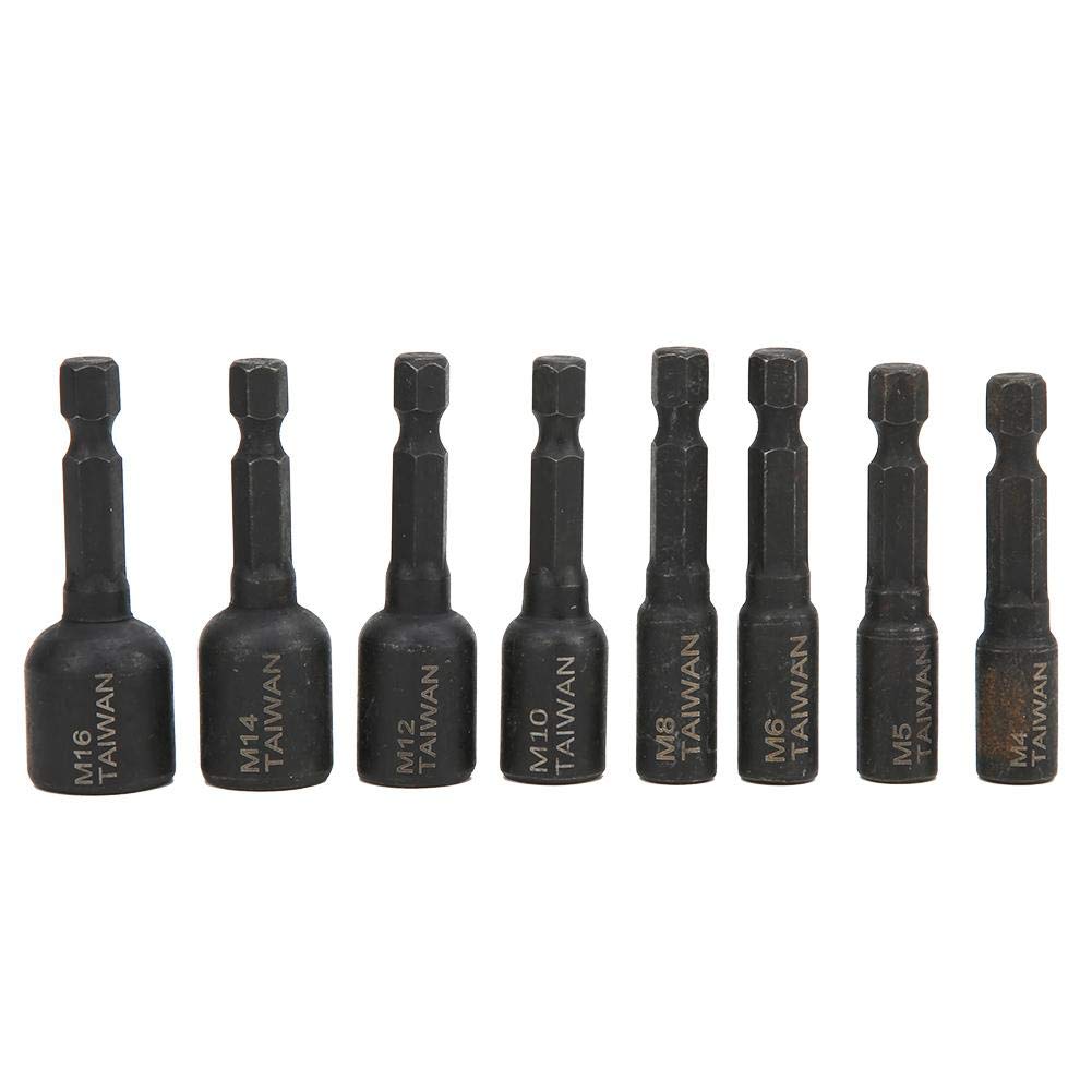 8Pcs Tap Socket, M4, M5, M6, M8, M10, M12, M14, M16 High Hardness Alloy Steel 1/4 Hex Shank Air Screwdriver Accessories