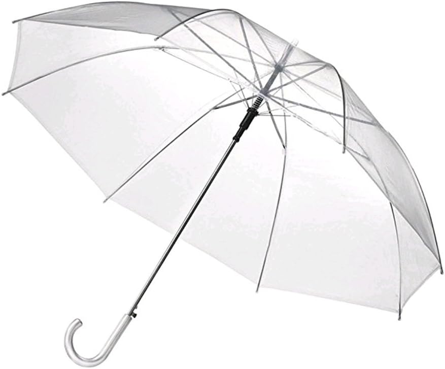New Long Handle Automatic Umbrella Clear Bubble Umbrella Auto Open Fashion Dome Shaped Transparent Fashion Plastic Colorful European Hook Handle (White)