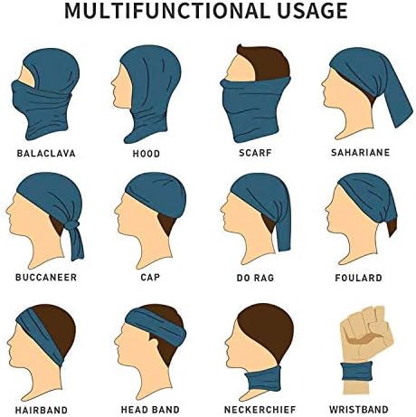 Colorful paisley patterned multifunctional neck gaiter worn as a headband or scarf.